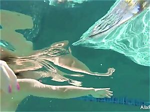 huge-boobed blondes Alix and Cherie go bony dipping